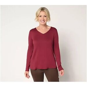 Attitudes by Renee Knit Print or Solid V-Neck Top Zinfandel: Sz 3X  #36'